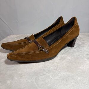 ECCO Brown Suede Loafer Heels EU 42 US 11 Comfort Pump